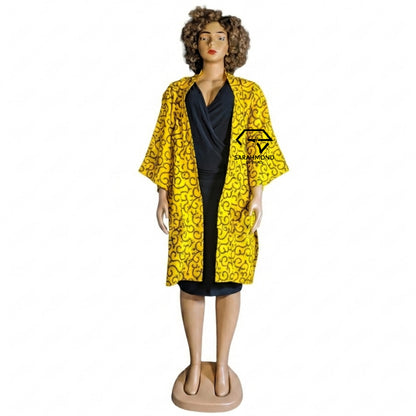 Kimono oversize imprimé africain Sonia pour femme, à manches larges, avec ceinture et poches profondes - Taille unique