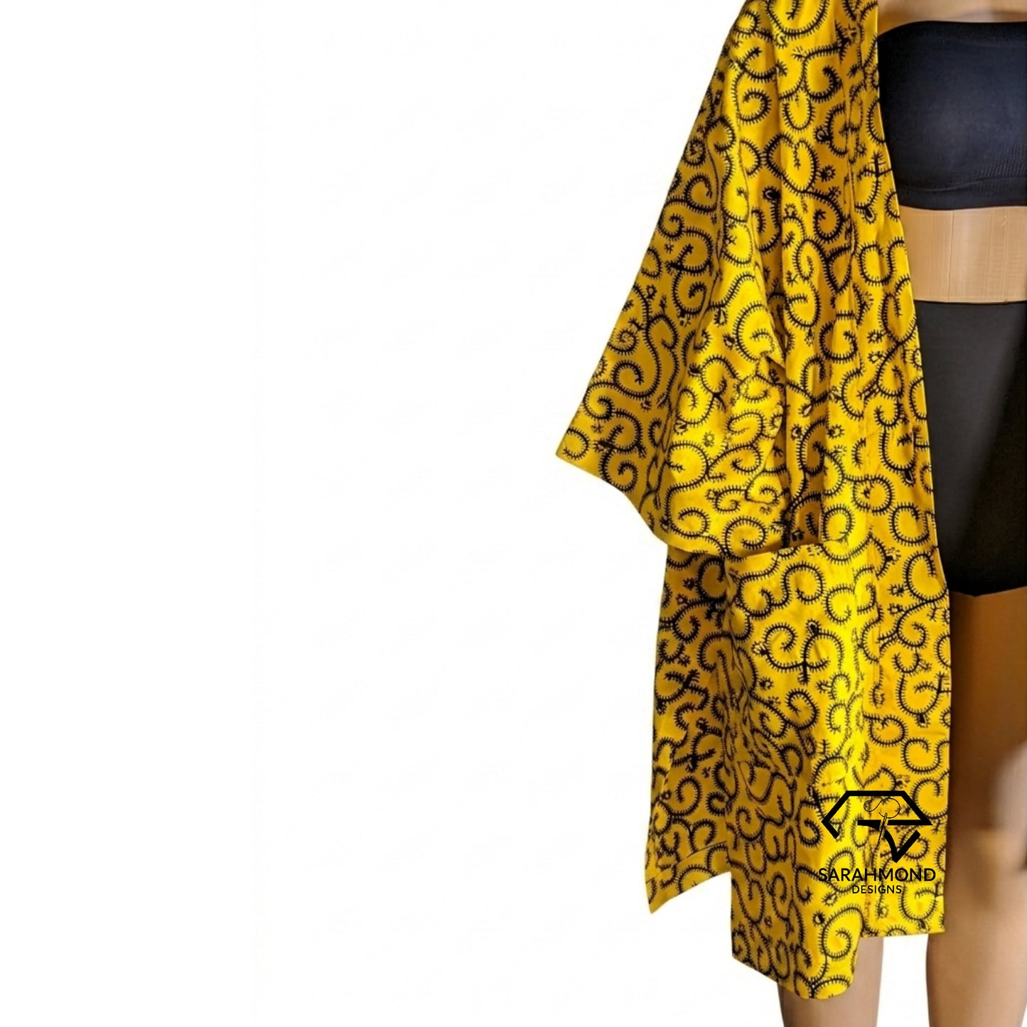 Sonia Women's Wide Sleeves African Print Oversized Kimono With Belt And Deep Pockets - One Size Fit Most