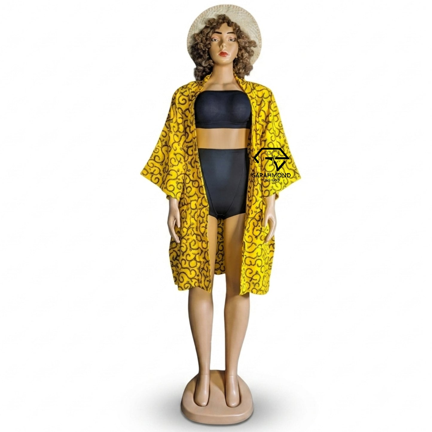 Sonia Women's Wide Sleeves African Print Oversized Kimono With Belt And Deep Pockets - One Size Fit Most