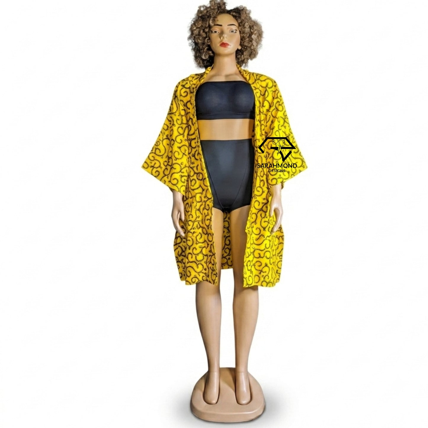 Sonia Women's Wide Sleeves African Print Oversized Kimono With Belt And Deep Pockets - One Size Fit Most