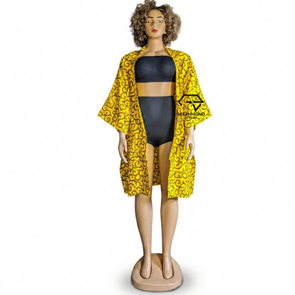 Kimono oversize imprimé africain Sonia pour femme, à manches larges, avec ceinture et poches profondes - Taille unique