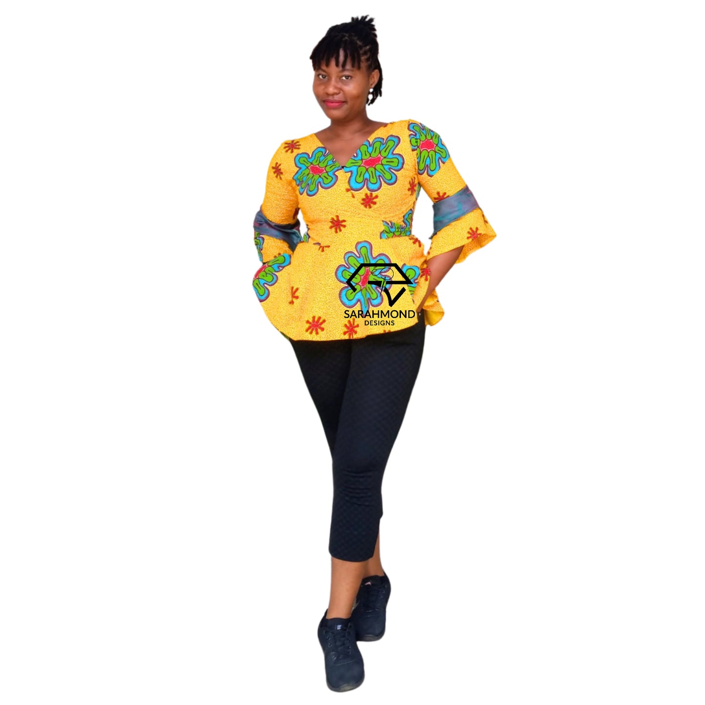 Xin Ankara Wrap Top With Peplum - Custom Made